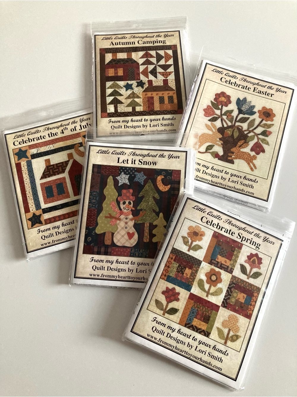 Five Quilt Patchwork Block Paper Sewing Patterns House Trees Appliqué Flowers